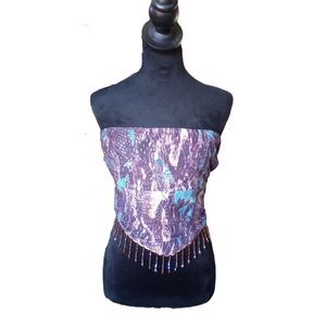 Windsor Women's M Strapless Boho Crop Top With Beaded Fringe, NWT